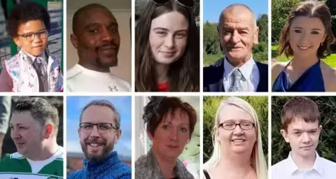 Les personnes décédées sont Shauna Flanagan-Garwe, âgée de cinq ans, et son père, Robert Garwe, 50 ans, Leona Harper, 14 ans, Hugh Kelly, Jessica Gallagher, Martin McGill, James O'Flaherty, Martina Martin, Catherine O'Donnell et son fils James Monaghan, 13 ans.